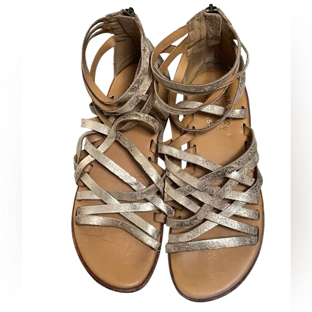 Kork-ease Palmyra gold strappy ankle gladiator leather sandals - Picture 3 of 10